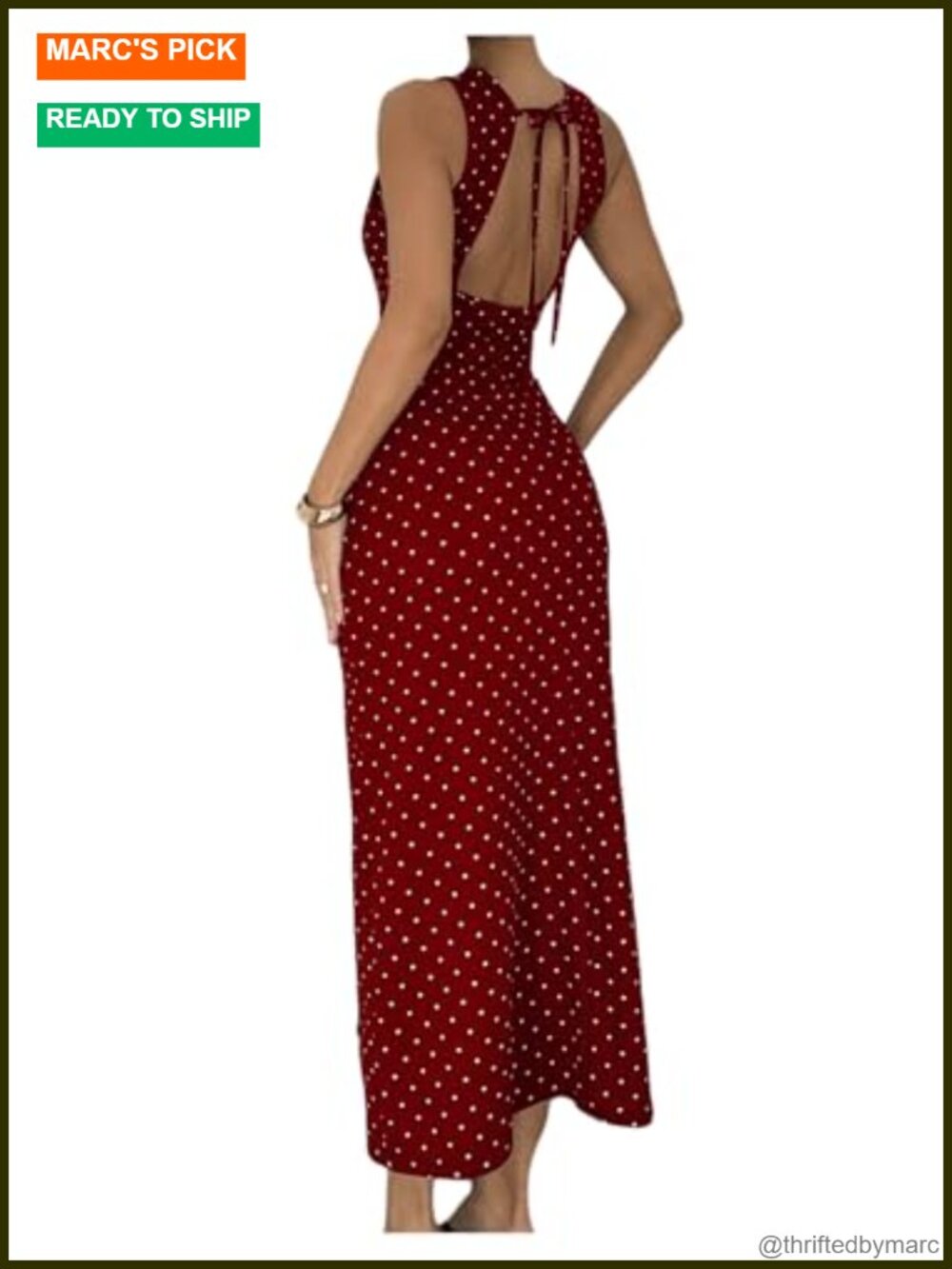 Polka Dot Backless Sheath Dress Long Calf Length Sleeveless Party
